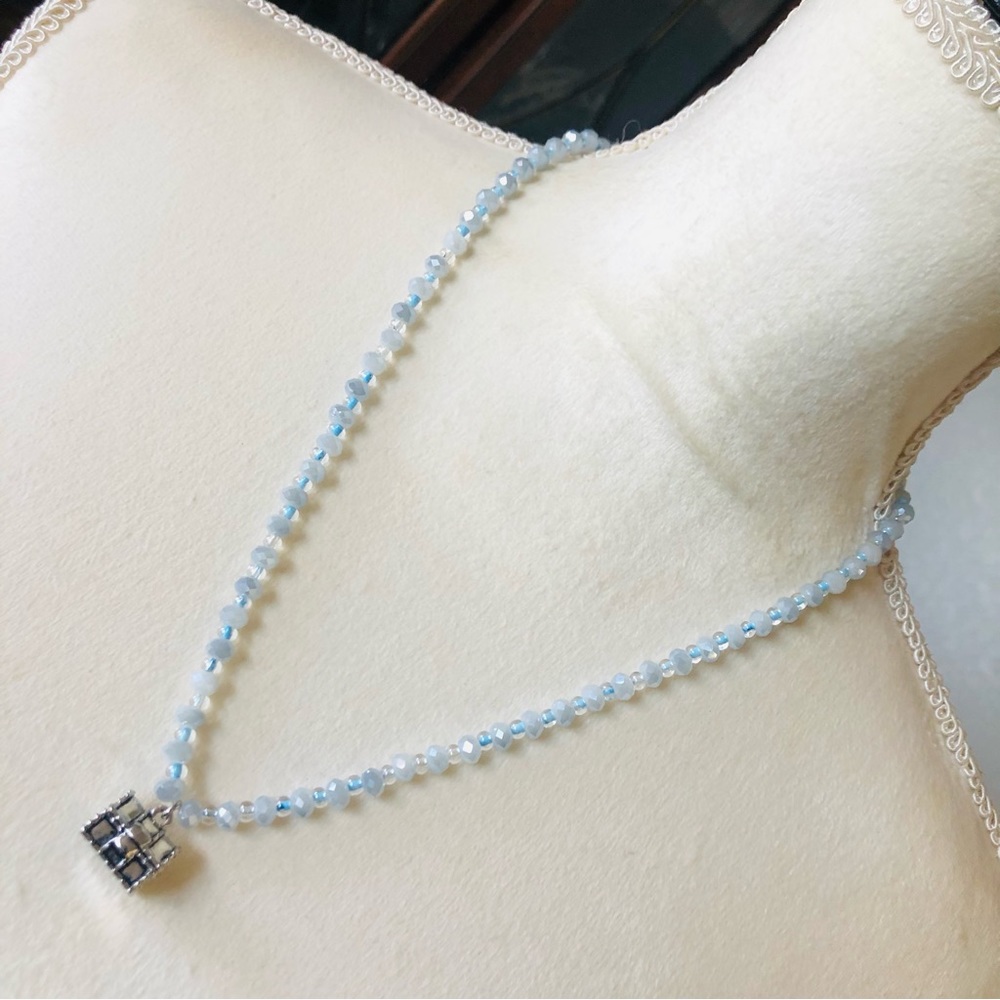 Faceted opal glass crystal bead magnetic treasure chest pendant necklace